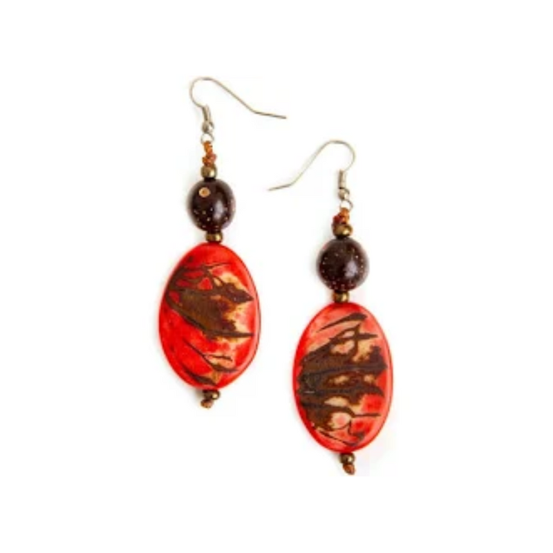 Pendientes Lupe de Nuez de Tagua - Coral Amapola