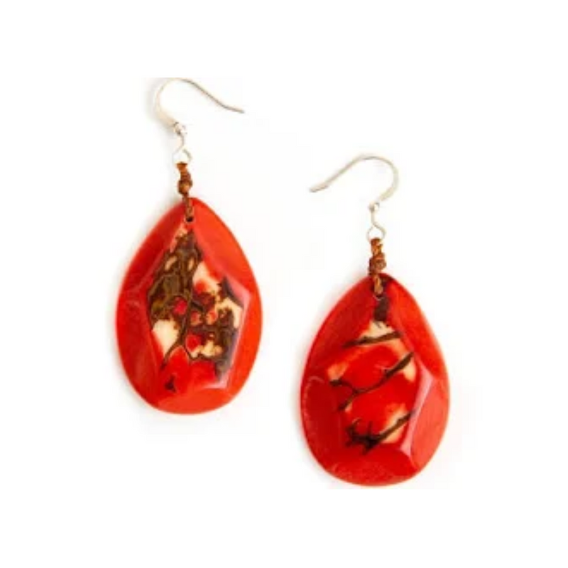 Tagua Nut Amalia Earrings - Poppy Coral