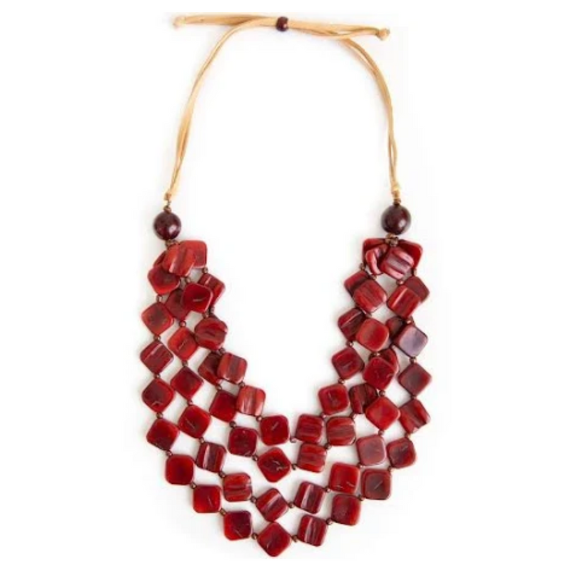 Tagua Nut Joan Necklace - Burgundy