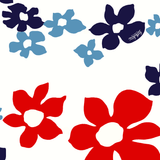 Pattern of blue and red flowers on a white background