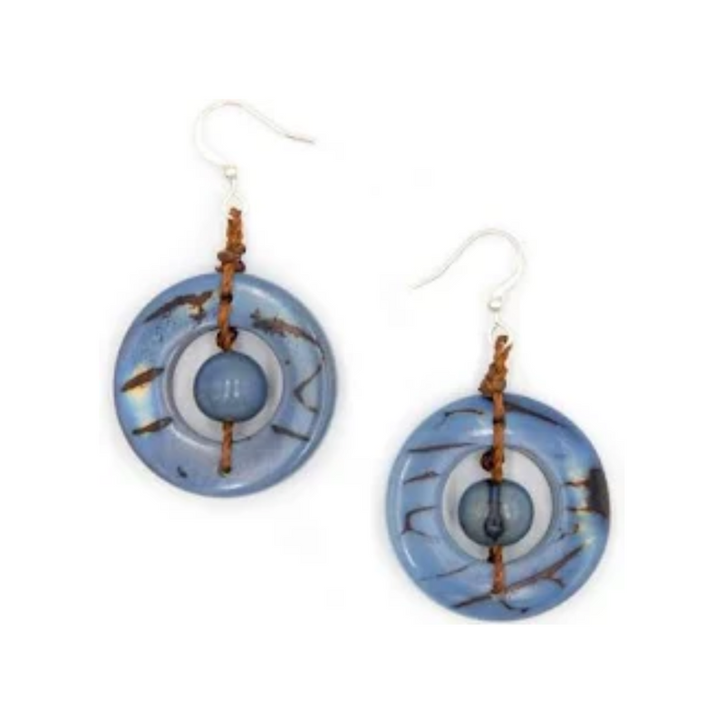 Tagua Nut Lorena Earrings - Biscayne Bay Lake Blue