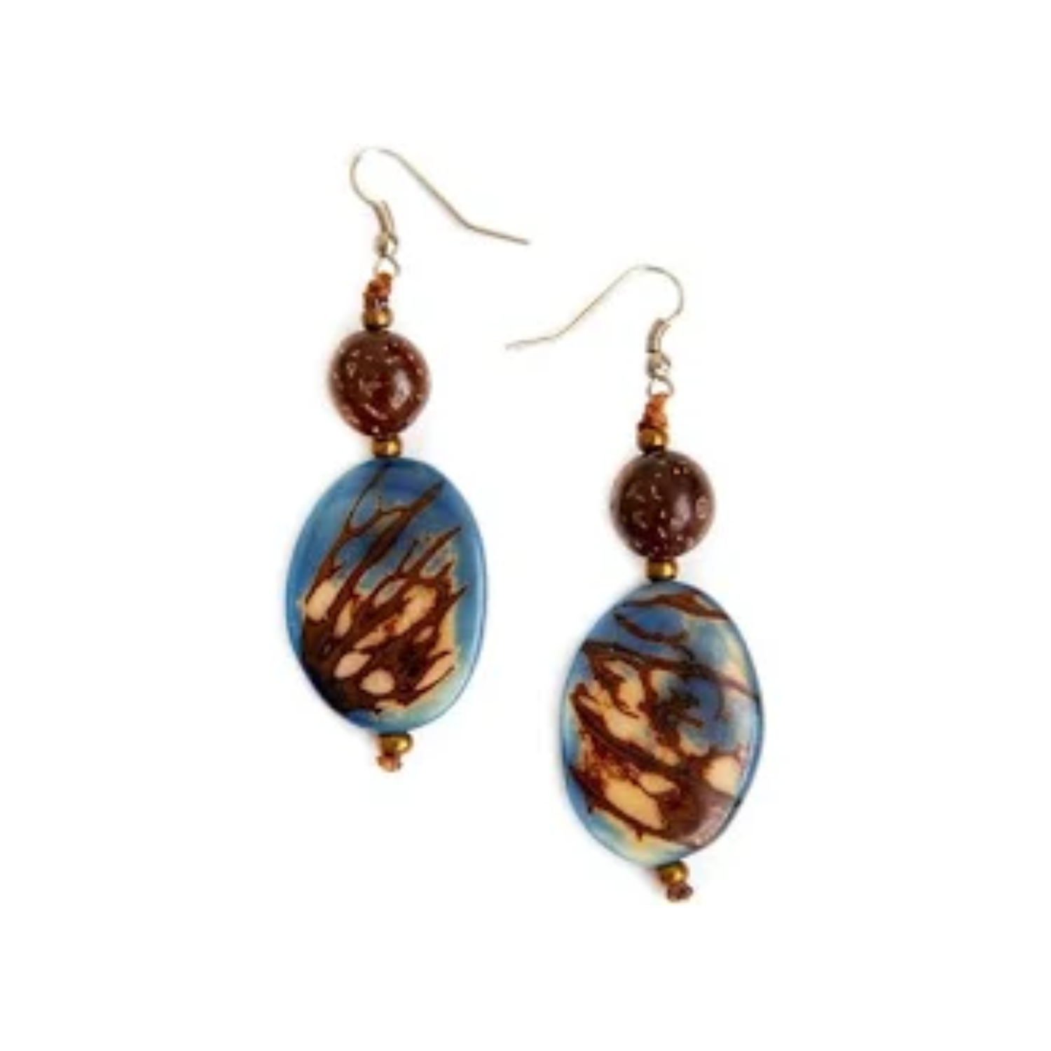 Pendientes Lupe de Nuez de Tagua - Biscayne Bay Lake Blue