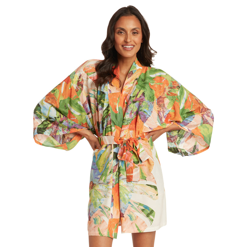 'Akala (Rosa) Breve Kimono Robe - Monstera