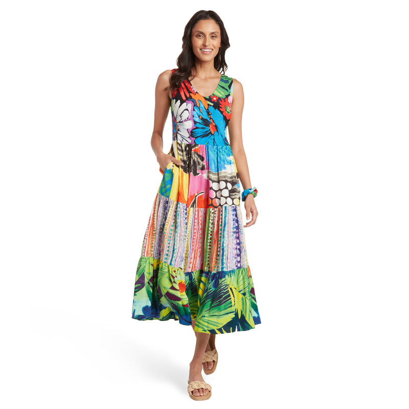 Vestido Largo Volante Mixto - Flower Vibes