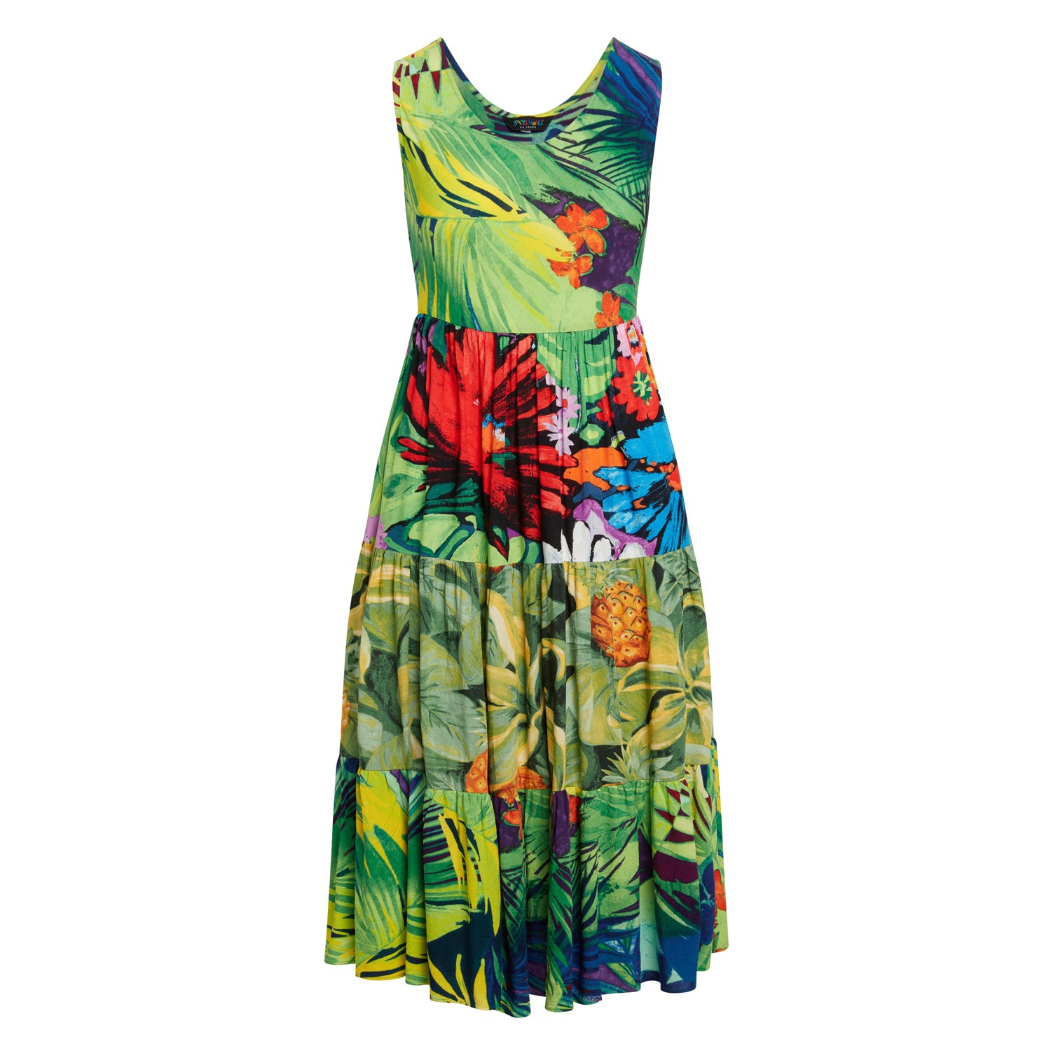 Vestido Largo Mixto Volantes - Jungle Palm