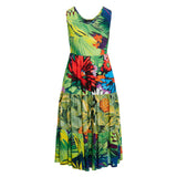 Vestido Largo Mixto Volantes - Jungle Palm
