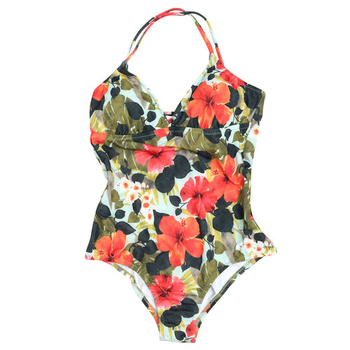 W's One Piece Triangle Cup Swimsuit - Hibiscus Palm - jamsworld.com