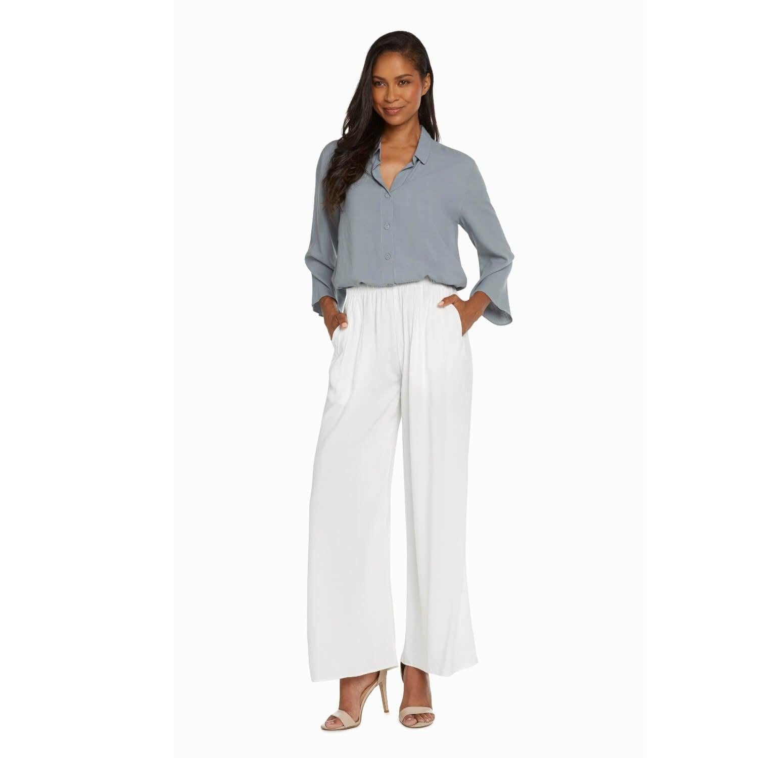 Pantalon uni à jambe large - Blanc - jamsworld.com