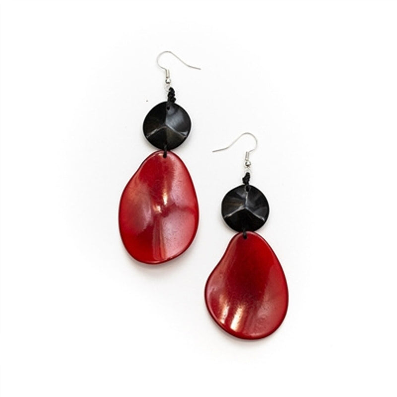 Tagua - Boucles d'oreilles Peggy Rouge Noir