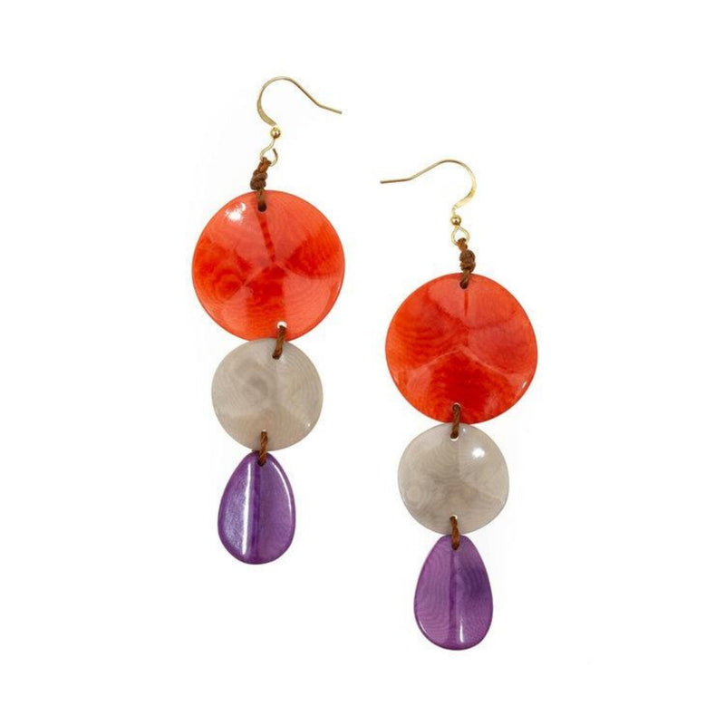 Aretes Betty de Tuerca de Tagua - Combo Coral Amapola