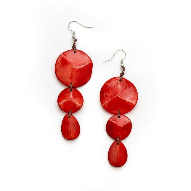 Boucles d'Oreilles Betty Noix de Tagua - Corail Coquelicot
