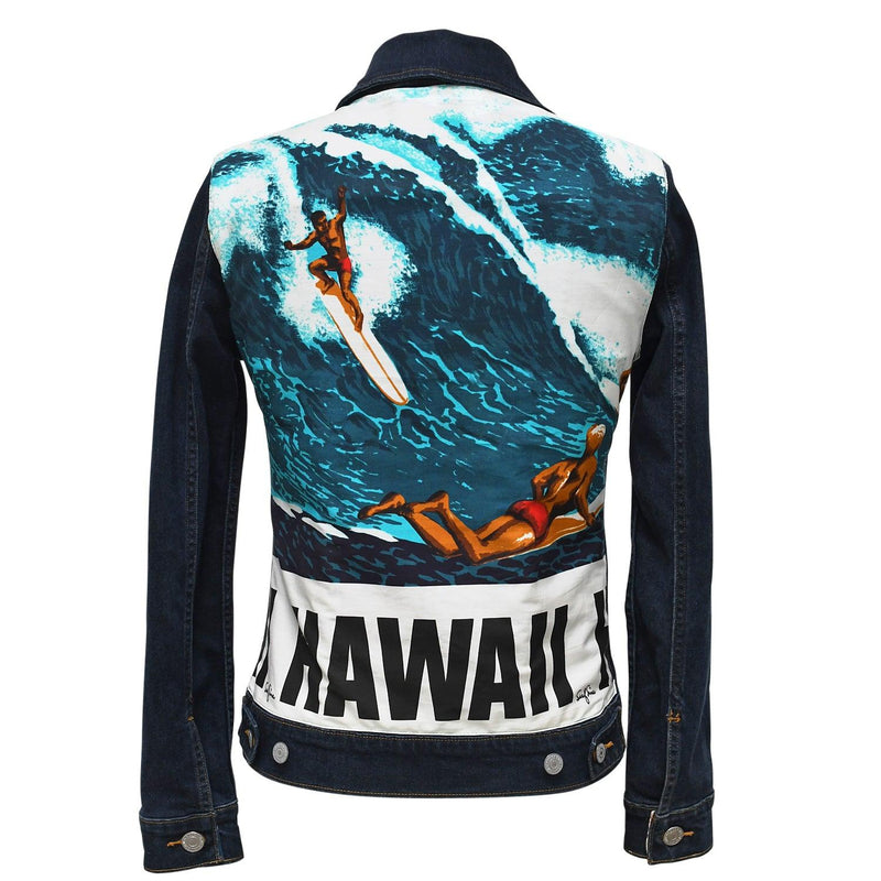 Tissu vintage unique en son genre sur la veste en jean - jamsworld.com