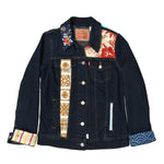 Tissu vintage unique en son genre sur la veste en jean - jamsworld.com