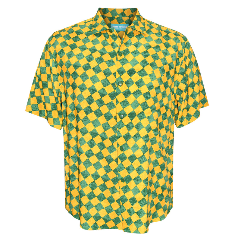 Rayon Classic Shirttail Hem - Folk Check Green