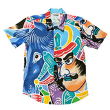 Camisa para niño con estampado de caballo samurái colorido sobre fondo blanco.