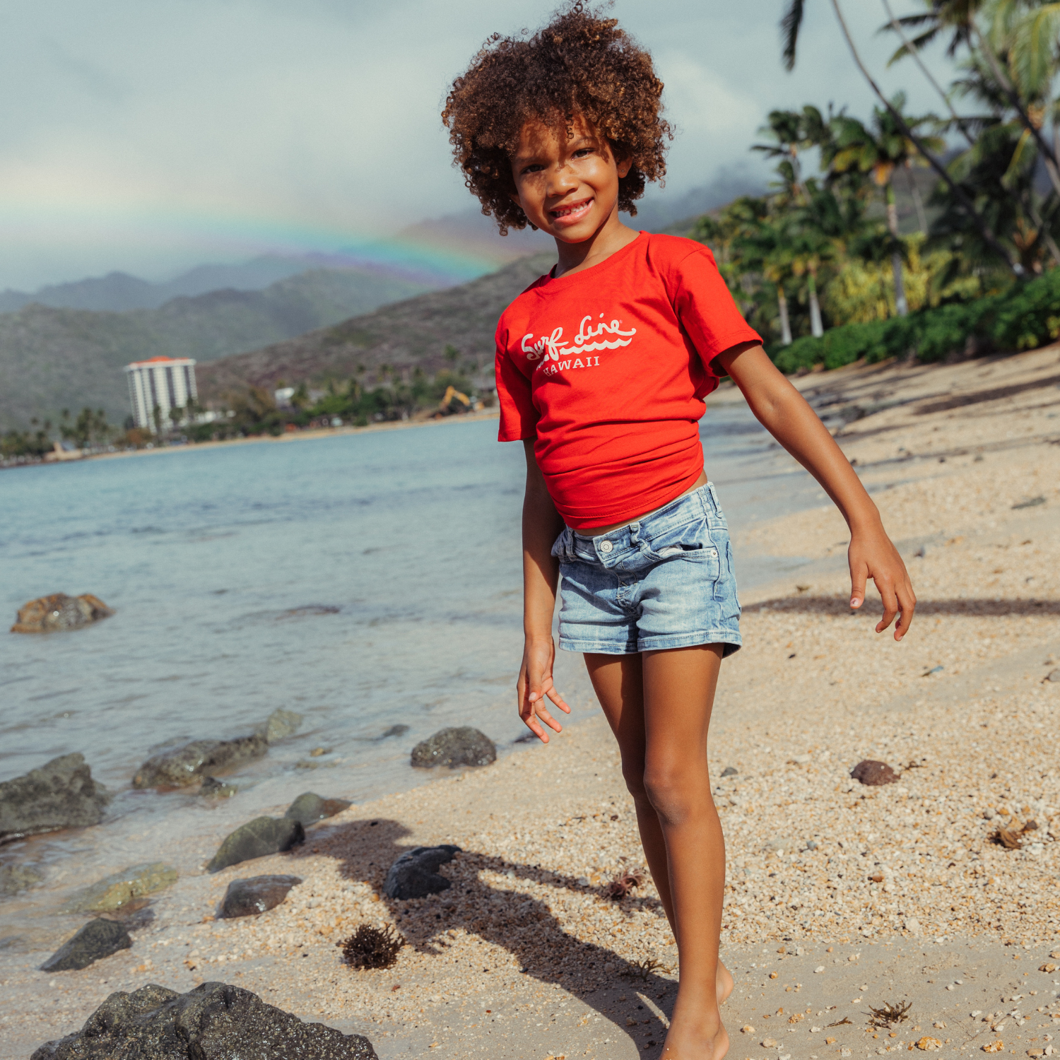 T-shirt Surf Line Hawaii Script Logo Enfant Rouge