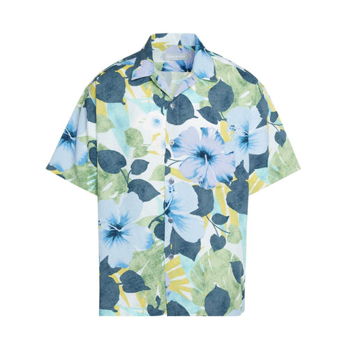 Men's Retro Shirt - Hibiscus Palm Indigo - jamsworld.com