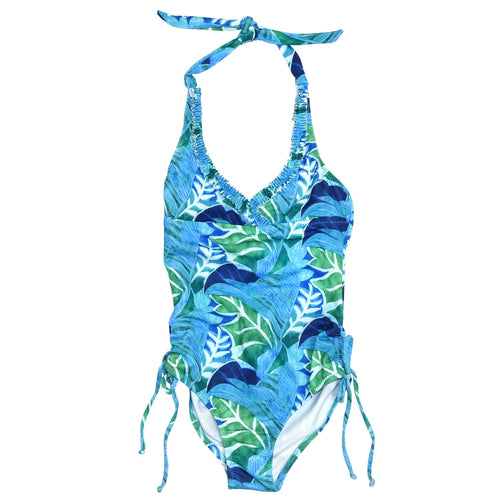 Girl's Ruffle Halter One Piece Swimsuit - Blue Jay - jamsworld.com