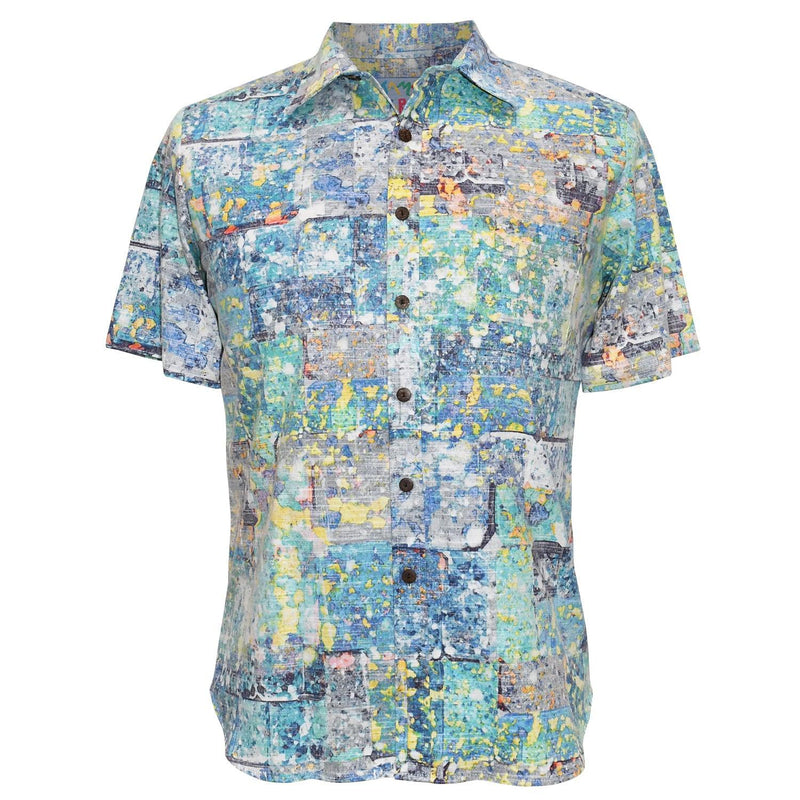 Camisa de algodón Archival Collection Modern Fit para hombre - Yukata de piedra azul invertida - jamsworld.com