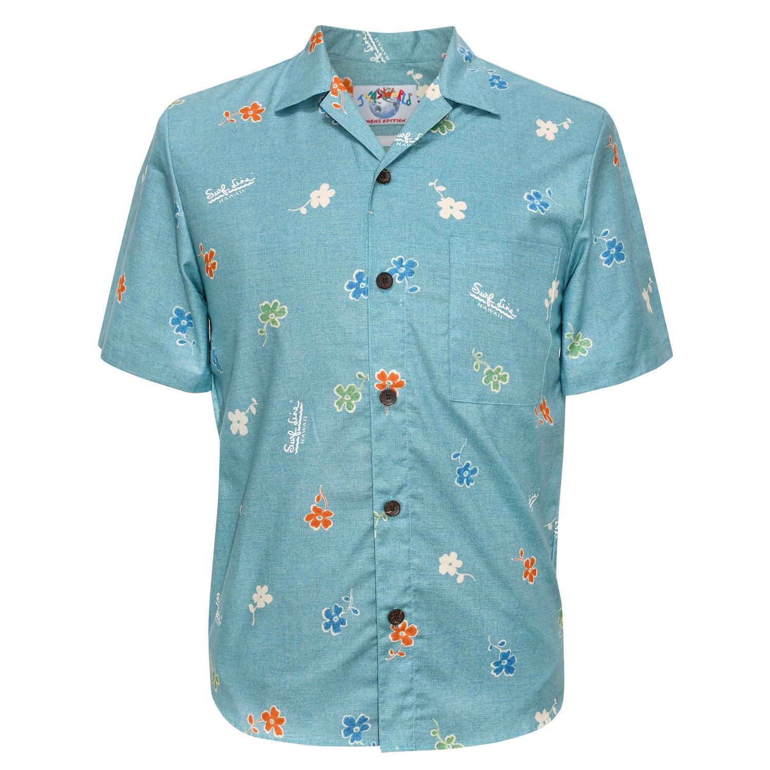 Camisa isleña de algodón para hombre - Flower Daze Blue - jamsworld.com