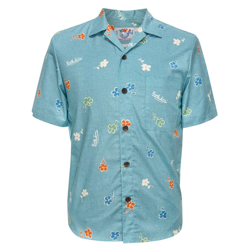 Men's Cotton Islander Shirt - Flower Daze Blue - jamsworld.com