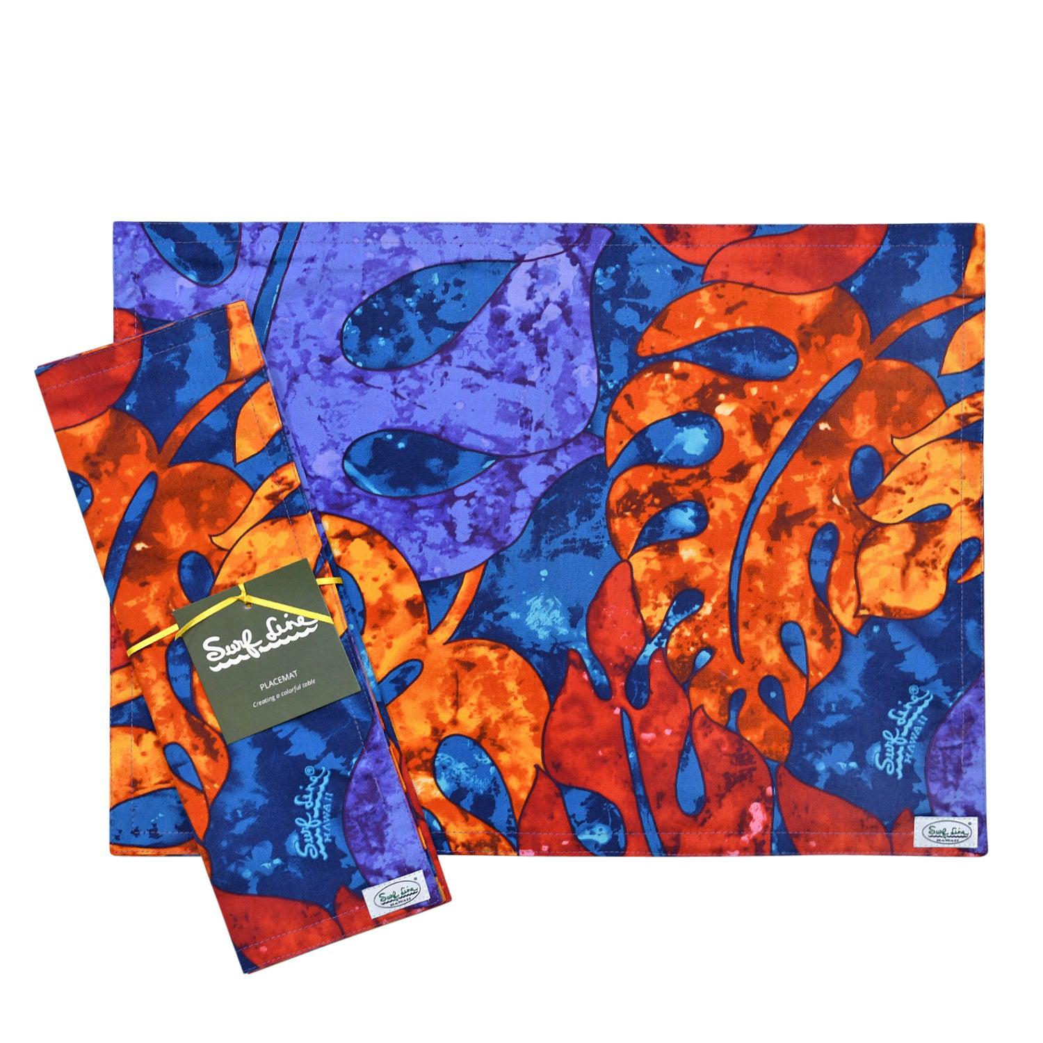 Surf Line Hawaii Mantel individual reversible (juego de 2) - Hojas moradas