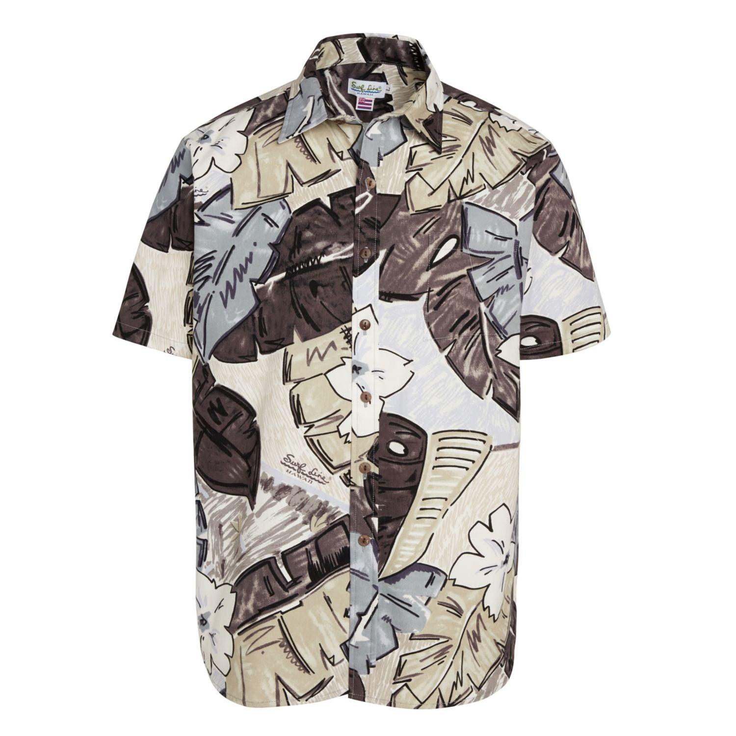 Camisa de corte moderno de algodón Hawaii Surf Line para hombre - Tiki Leaf Grey - jamsworld.com