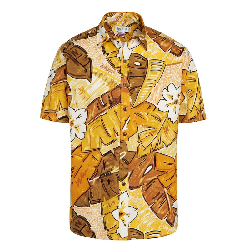 Camisa de corte moderno de algodón Hawaii Surf Line para hombre - Tiki Leaf Brown - jamsworld.com