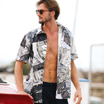 Camisa de corte moderno de algodón Hawaii Surf Line para hombre - Tiki Leaf Grey - jamsworld.com