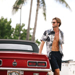 Men's Surf Line Hawaii Cotton Modern Fit Shirt - Tiki Leaf Gray - jamsworld.com