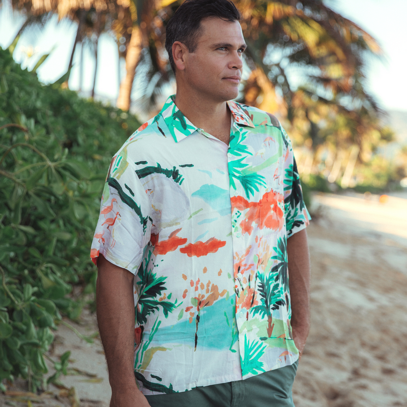 Camisa Retro Hombre - Flamingo Beach