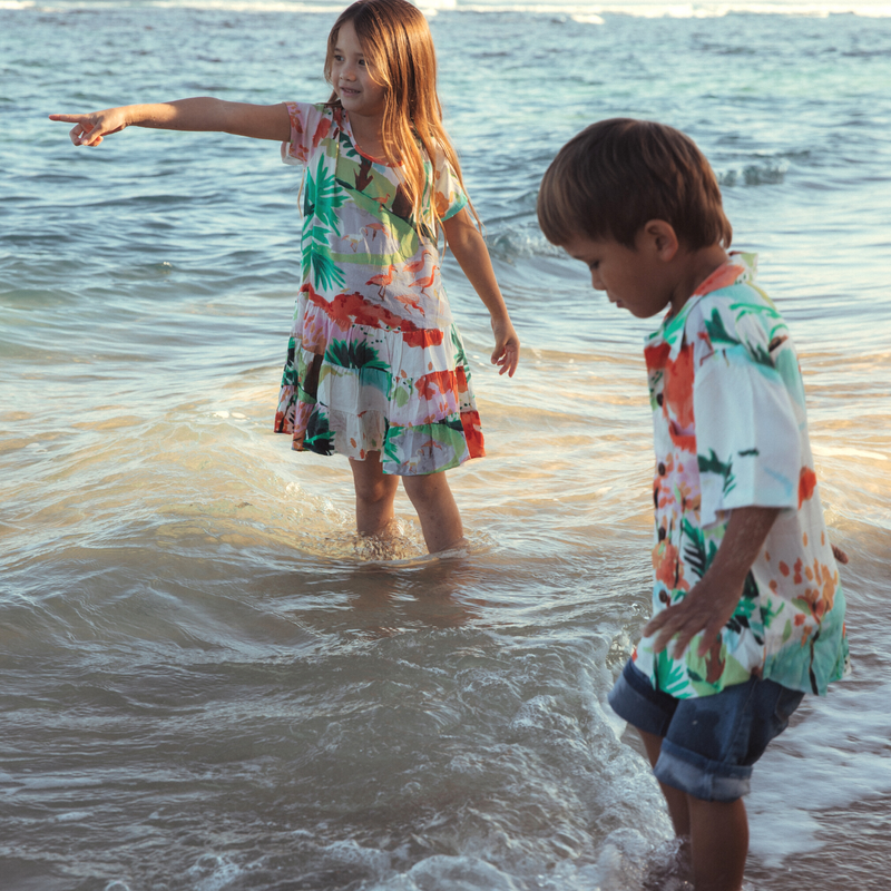 Boys Rayon Shirt: XS(4/5 - L(12/14) - Flamingo Beach