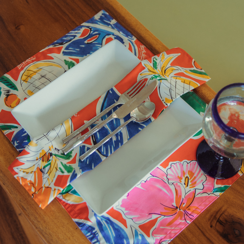Surf Line Hawaii  Reversible Placemat (Set of 2) - Pineapple Hibiscus Red
