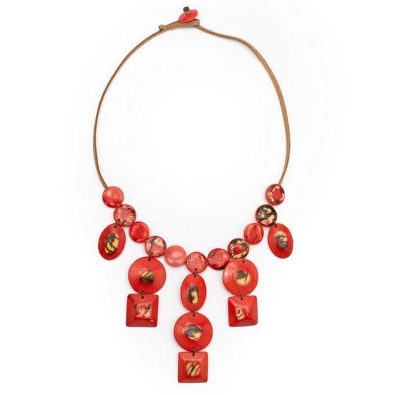 Collier Renatta Noix de Tagua - Corail Coquelicot