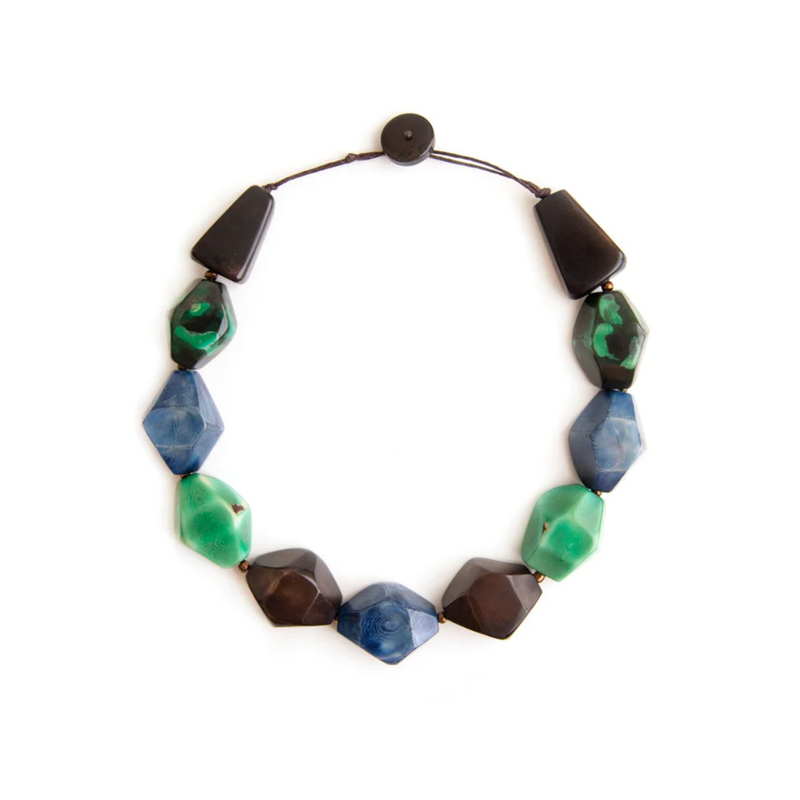 Collier Tagua Nut Regina - Vert Émeraude/Bleu Royal/Noir