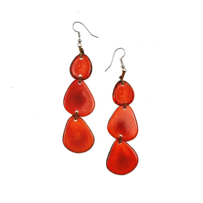 Boucles d'Oreilles Tagua Nut Bali - Coquelicot Corail