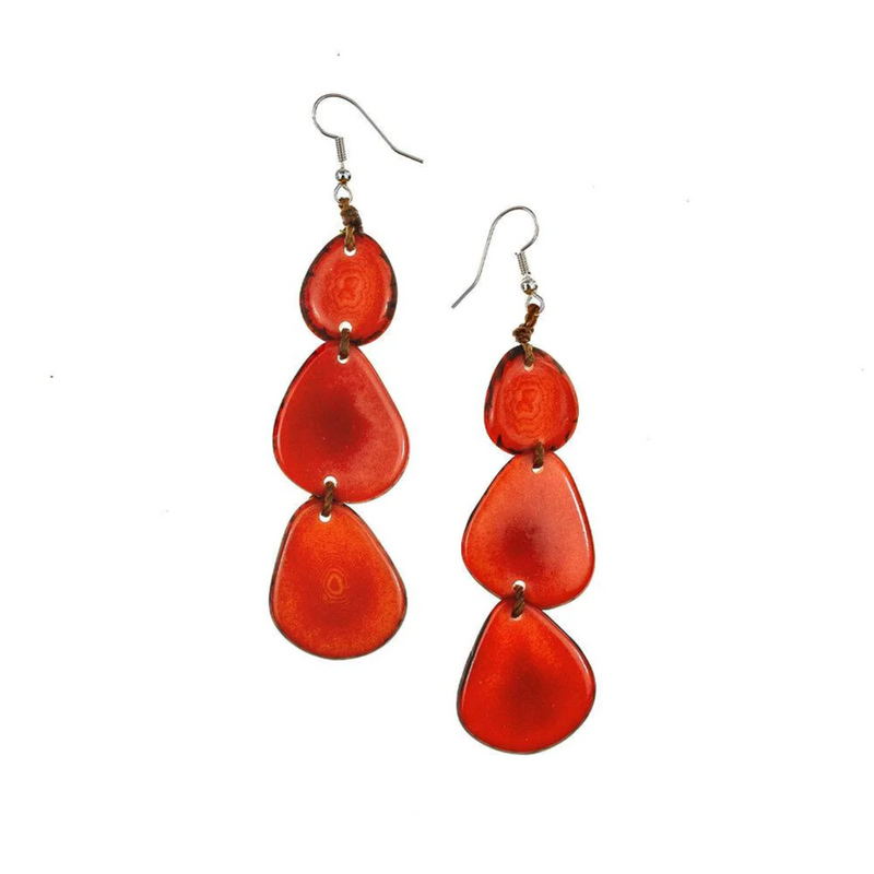 Aretes Bali Tuerca de Tagua - Coral Amapola