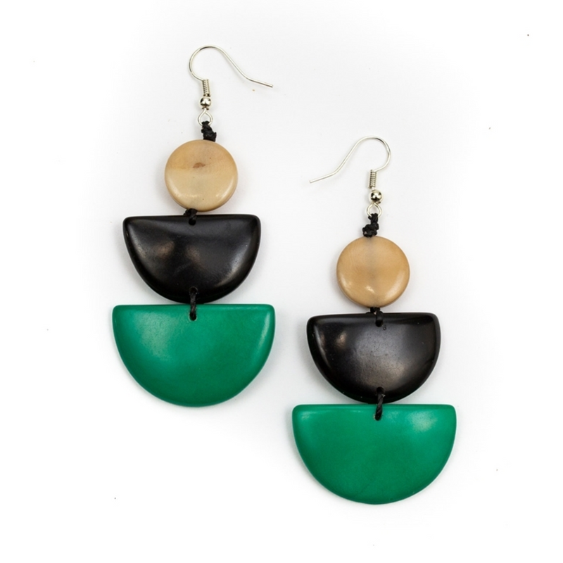 Aretes Divina de Tuerca de Tagua - Combo Verde Esmeralda Negro