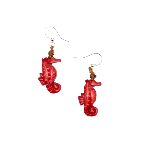 Aretes Cali Caballito de Mar Nuez de Tagua - Rojo