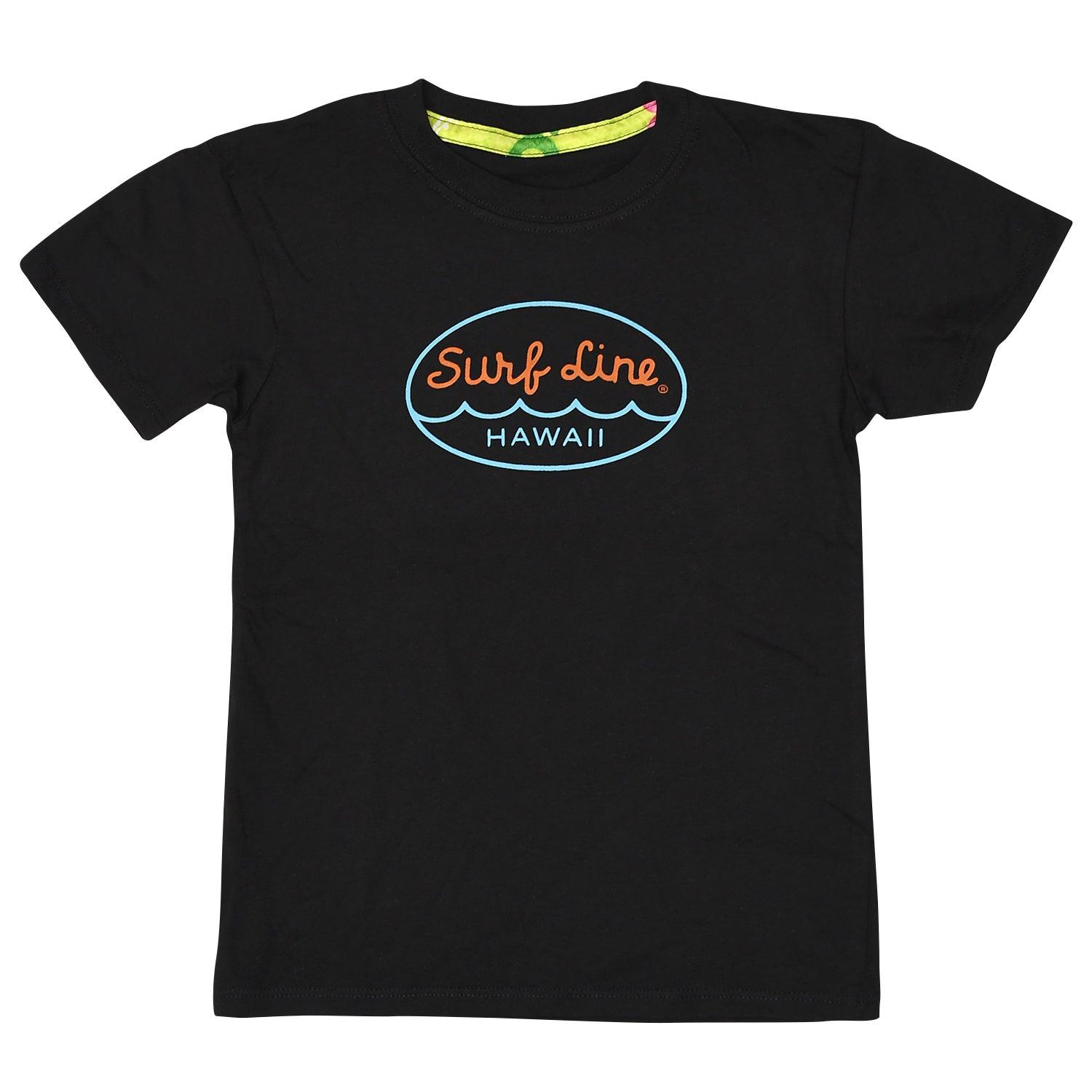 Camiseta Surf Line Hawaii con logo ovalado para niños - Negro - jamsworld.com