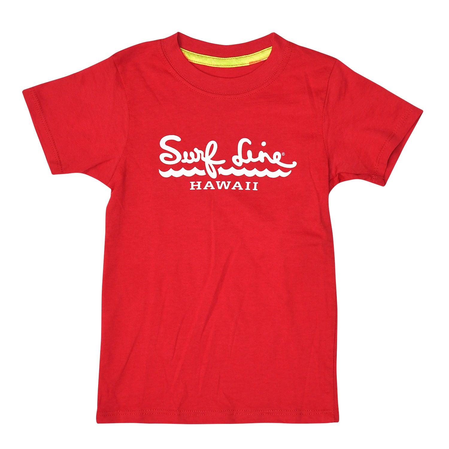 T-shirt Surf Line Hawaii Script Logo pour enfants - Rouge - jamsworld.com