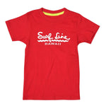 Kids Surf Line Hawaii Script Logo T 恤 - 红色 - jamsworld.com