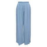 Solid Long Wide Leg Pants - Blue Gray - jamsworld.com