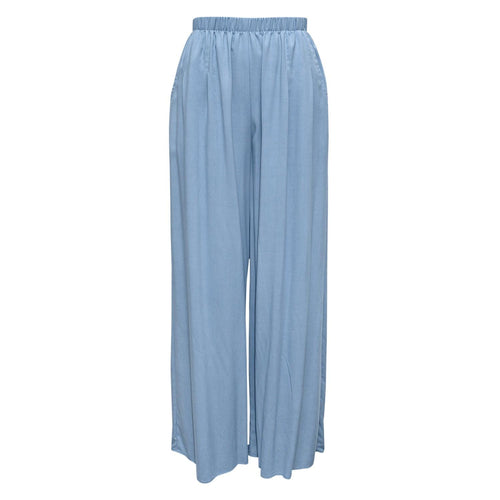 Solid Long Wide Leg Pants - Blue Gray - jamsworld.com